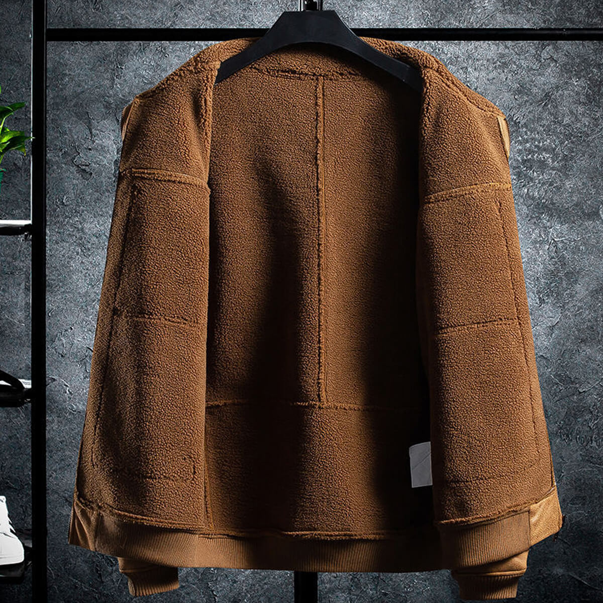 Men's Vintage Distressed Brown Bomber Aviator Genuine Sheepskin Sherpa Shearling Faux Fur Lined Air Force G1 Military Winter Warm Casual Classic Leather Jacket Bullets - Back View - PRINDA