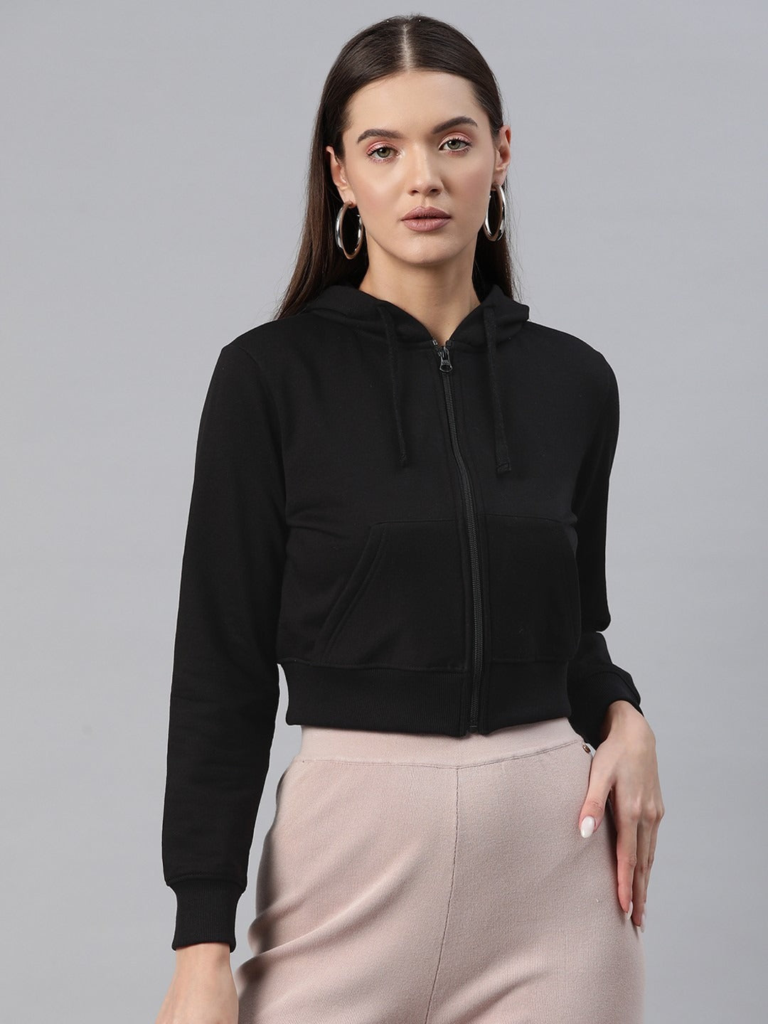 Women Hooded Cropped Fleece Zipper – Warm Cropped Fleece Zip-Up Hoodie for Pakistan | PRINDA