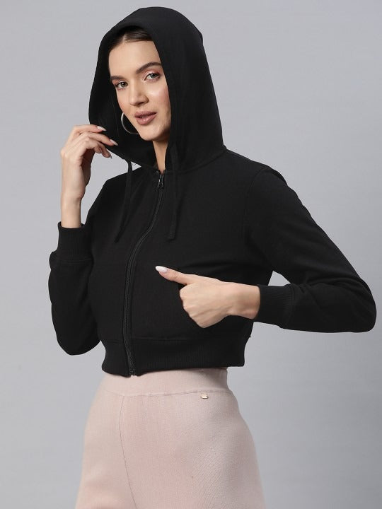 Women Hooded Cropped Fleece Zipper – Warm Cropped Fleece Zip-Up Hoodie for Pakistan | PRINDA