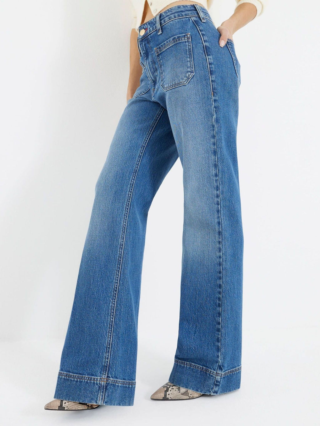 Women Rinse Blue Jersey Denim Wide Leg Trousers – Comfortable & Stylish Pants for Pakistan | PRINDA