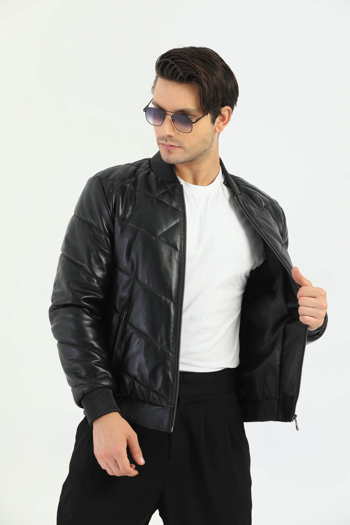 PRINDA Taranto Black Leather Bomber Jacket