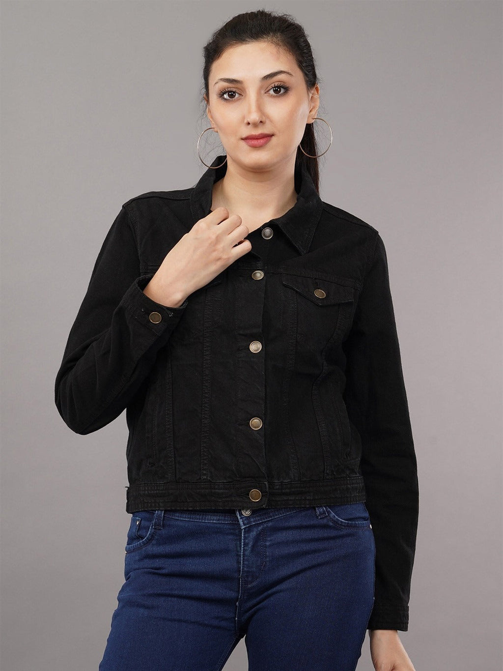 Black Long Sleeves Denim Jacket – Sleek, Versatile Outerwear for Pakistan | PARINDA