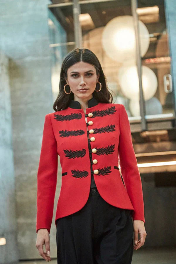 PRINDA Black Red Military Women Blazer