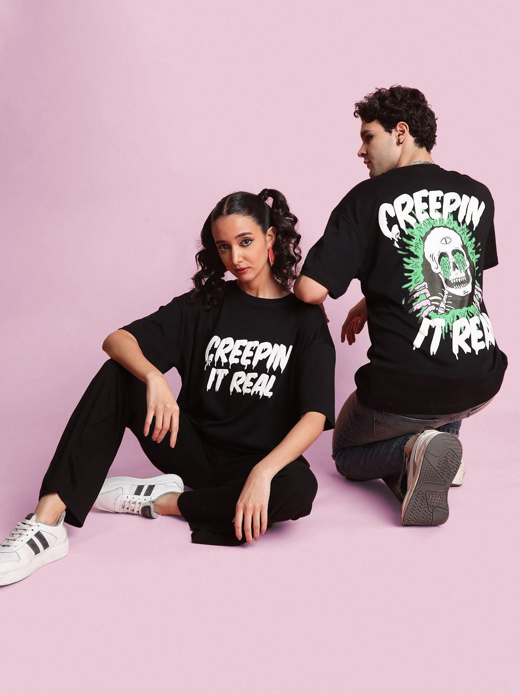 Unisex Halloween Graphic Print Round Neck Cotton Oversized T-Shirt – Trendy Festive Streetwear in Pakistan | PRINDA