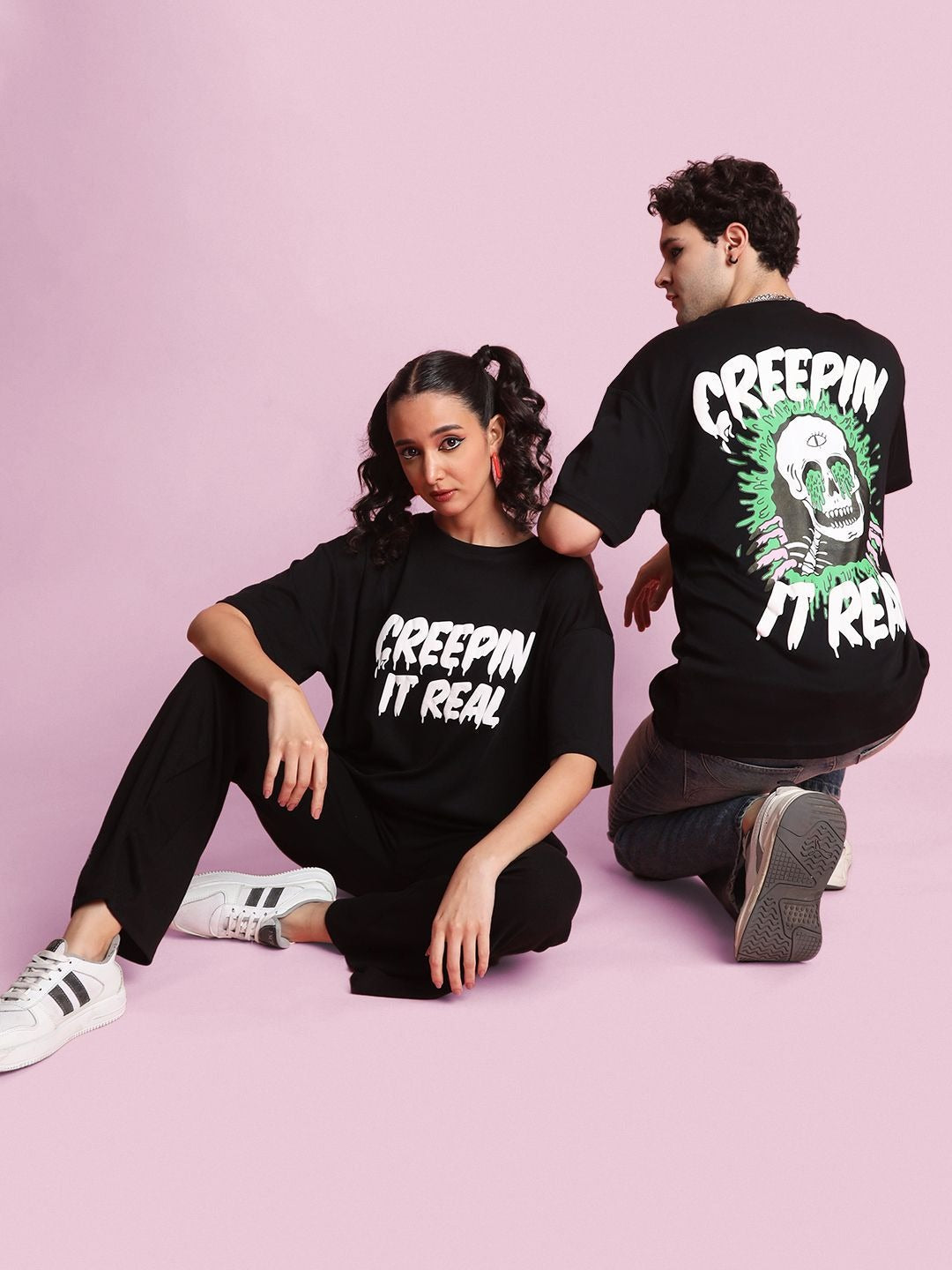 Unisex Halloween Graphic Print Round Neck Cotton Oversized T-Shirt – Trendy Festive Streetwear in Pakistan | PRINDA