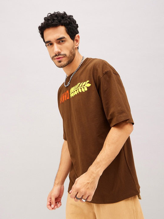 Unisex Brown Typography Printed Pure Cotton Oversized T-Shirt – Trendy Streetwear in Pakistan | PRINDA
