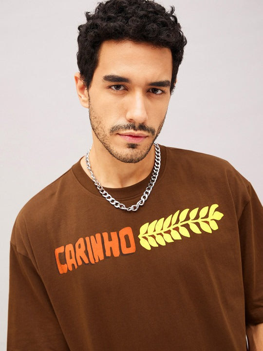 Unisex Brown Typography Printed Pure Cotton Oversized T-Shirt – Trendy Streetwear in Pakistan | PRINDA