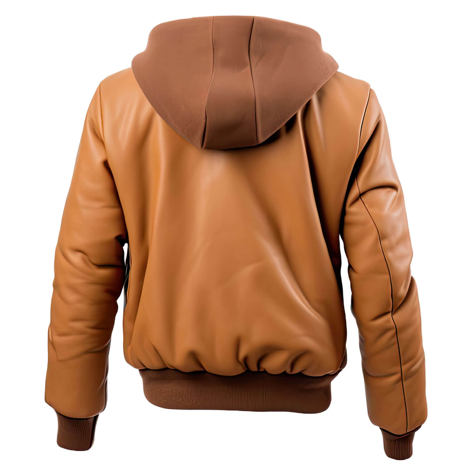 Men's White Beige Genuine Sheepskin Diamond Quilted Rib Knitted Bomber Zip-up Hooded Stylish Puffer Leather Jacket - Back View - PRINDA