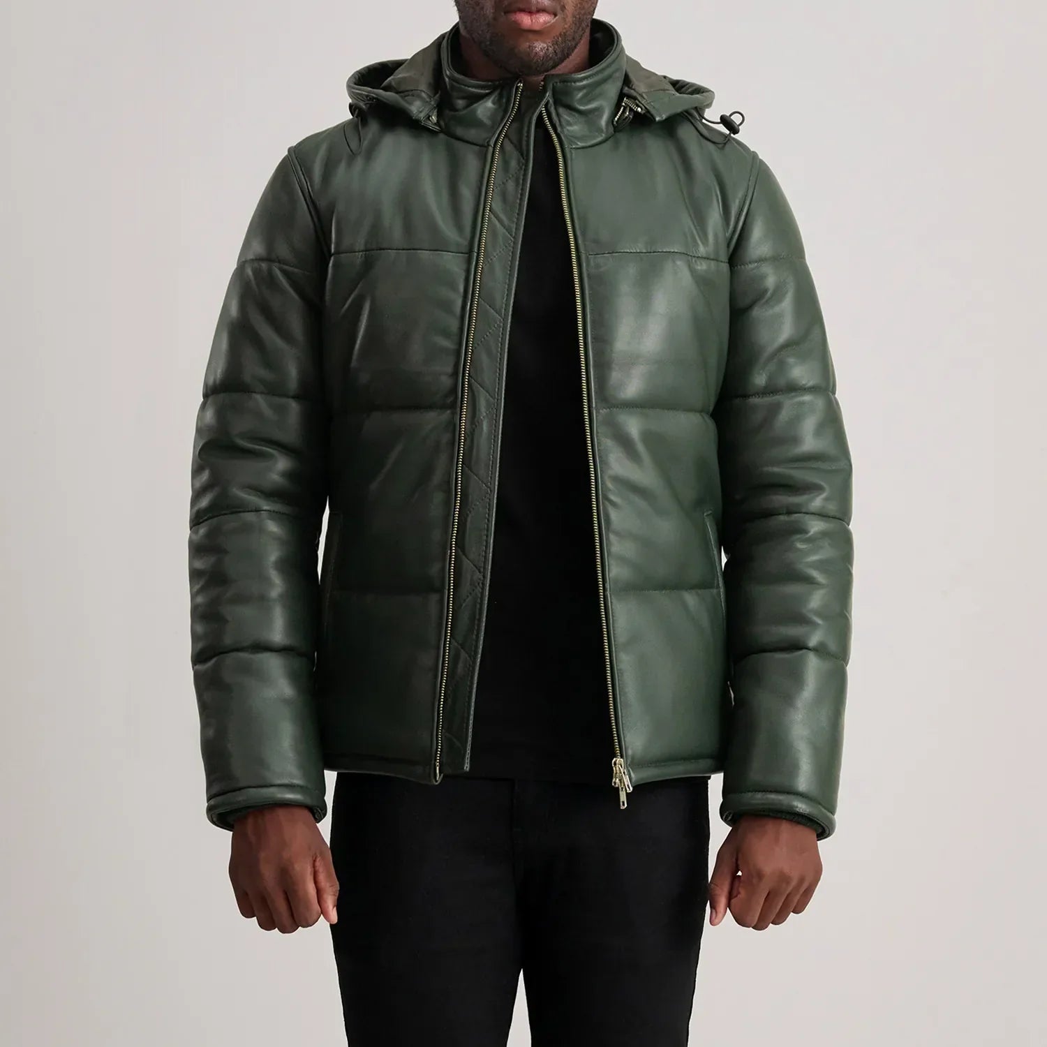 PRINDA Green Hooded Leather Puffer Jacket