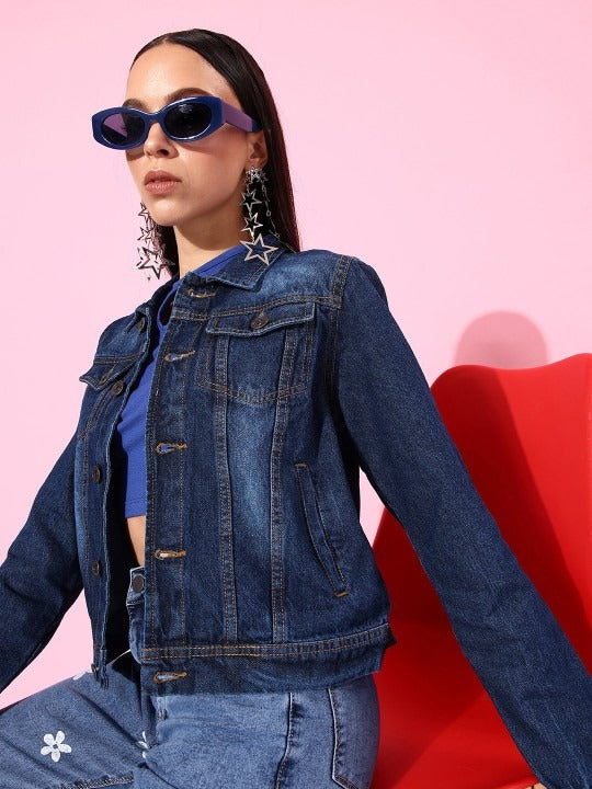 Women Blue Washed Denim Trucker Jacket – Classic Washed Trucker for Pakistan | PARINDA