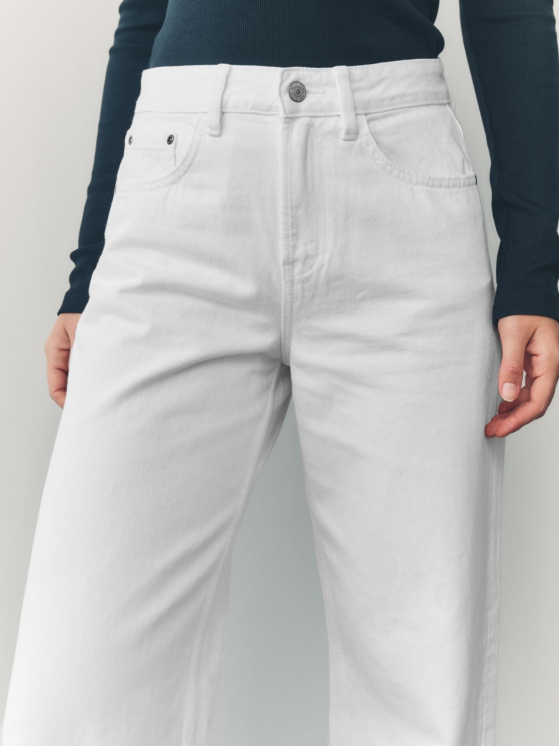 Women White Wide Leg Jeans – Elegant High Waisted Denim Pants for Stylish Outfits in Pakistan | PRINDA
