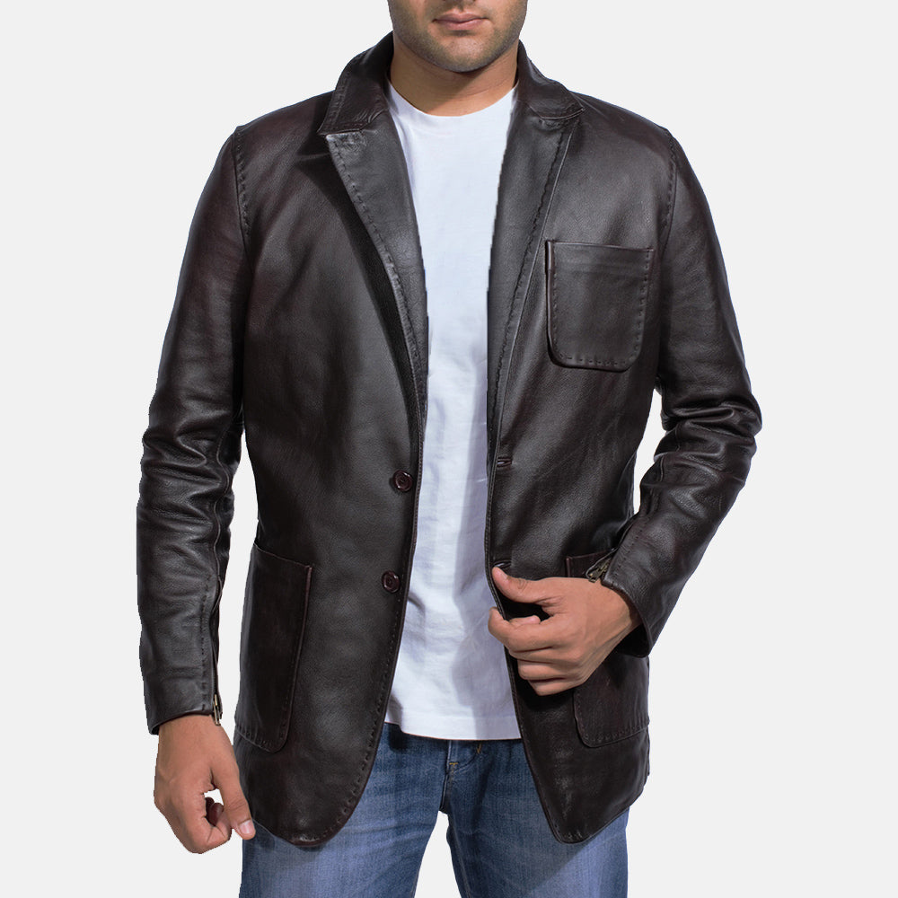 PRINDA Wine Black Leather Blazer