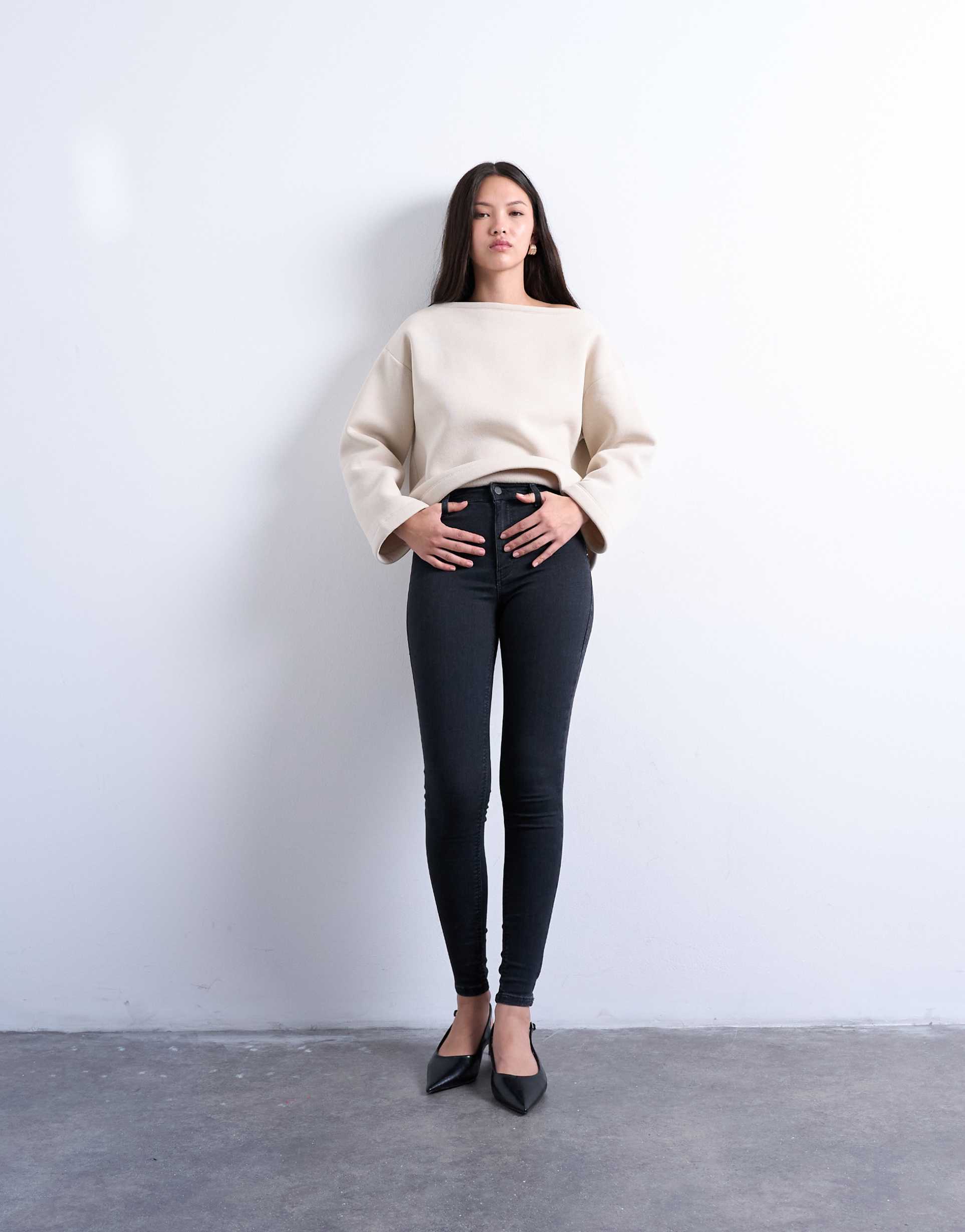 Women Skinny High Rise Jeans in Washed Black – Premium Stretch Fit | PRINDA