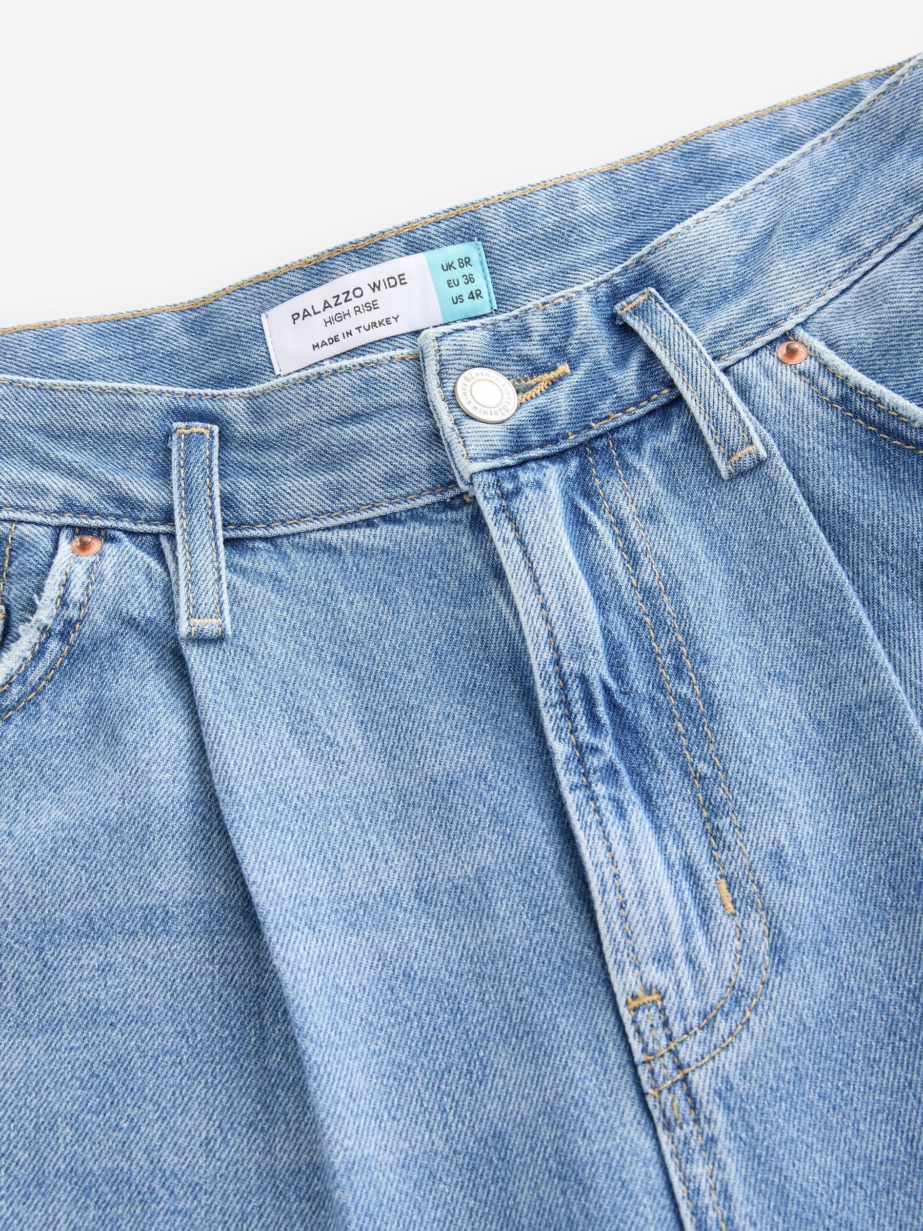 Women Mid Blue Palazzo Wide Leg 100% Cotton Jeans – Trendy Palazzo Denim for Pakistani Women | PRINDA