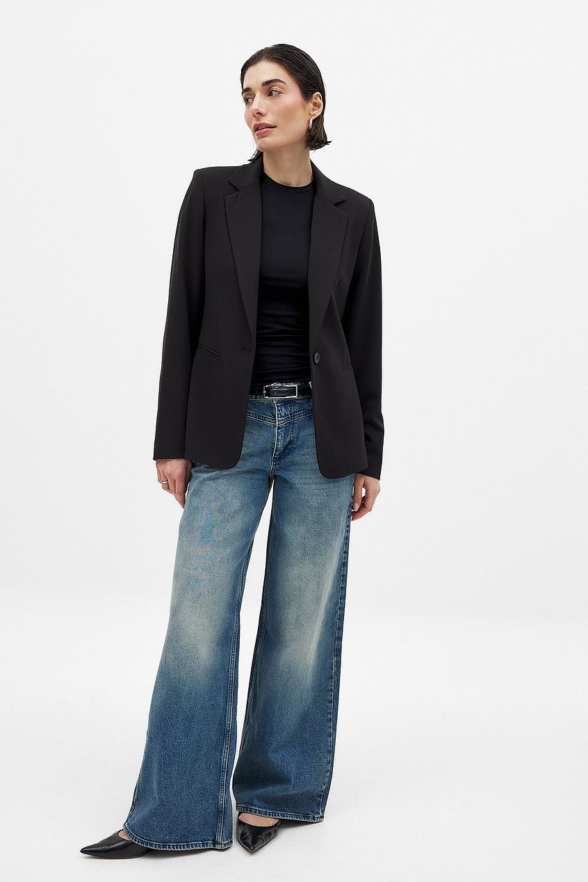 Women Low Waist Wide Leg Jeans with Seam Details – Trendy Low-Rise Baggy Denim, Structured Seams for Shape | PRINDA