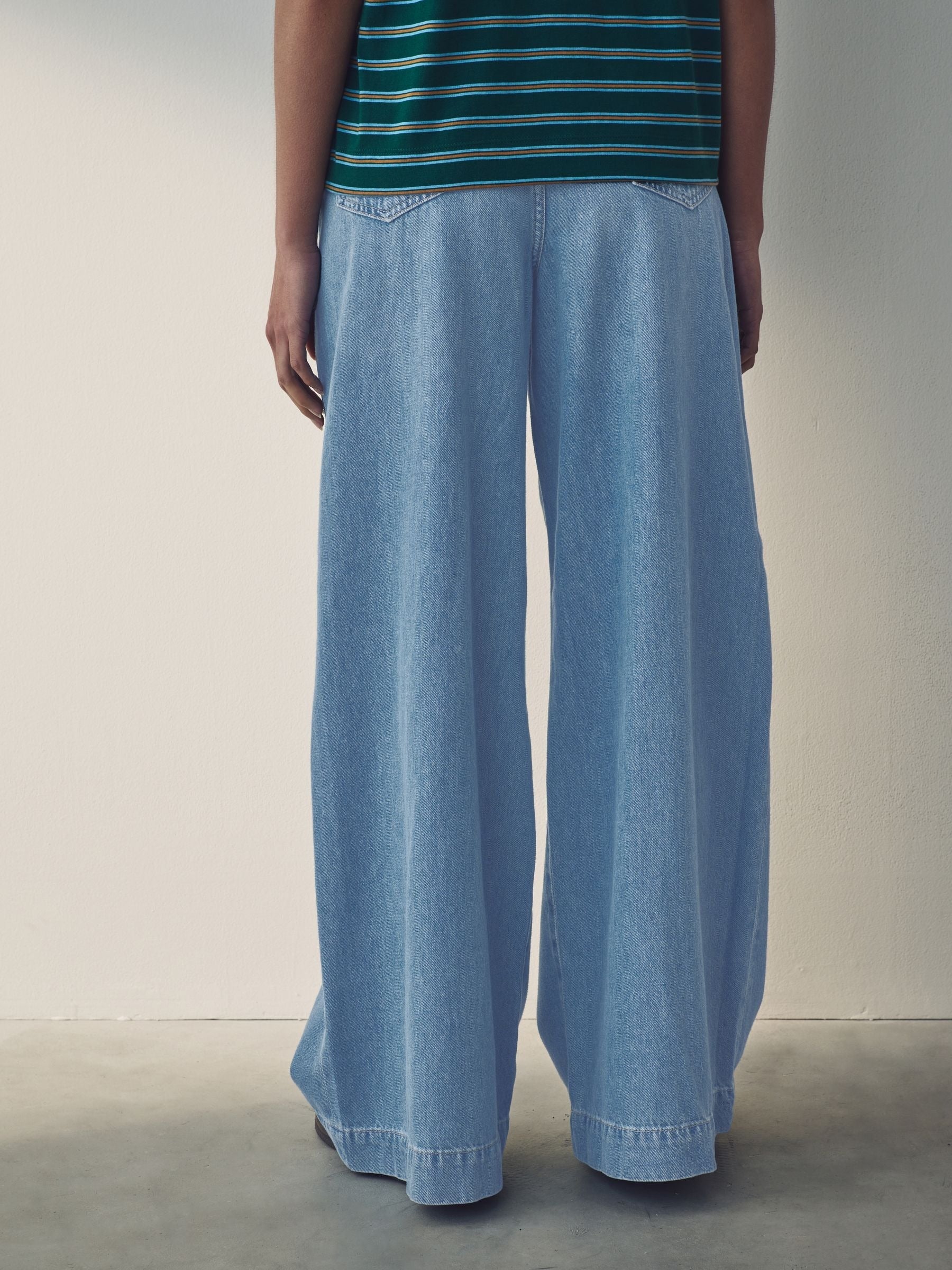 Women Mid Blue Palazzo Wide Leg 100% Cotton Jeans – Trendy Palazzo Denim for Pakistani Women | PRINDA