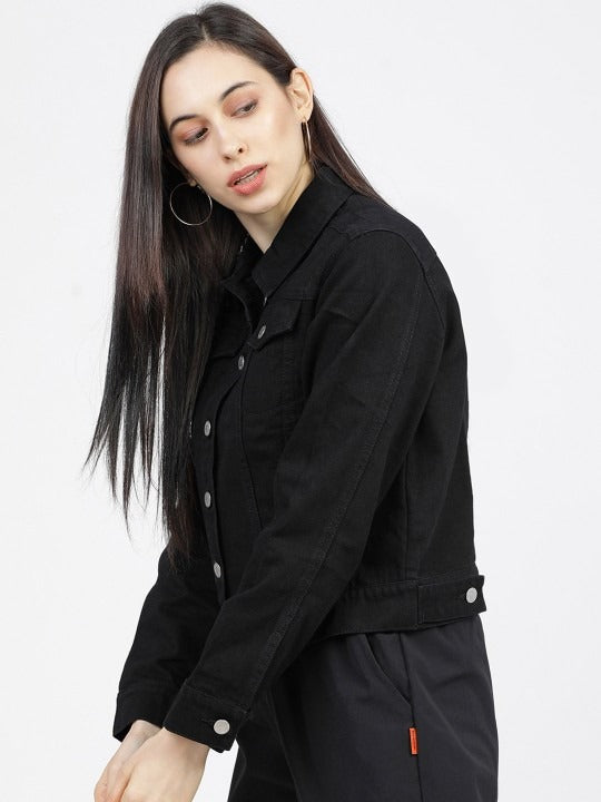 Women Black Solid Jacket – Sleek Lightweight Outerwear for Pakistan | PARINDA