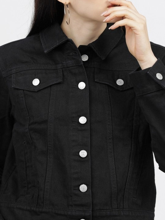 Women Black Solid Jacket – Sleek Lightweight Outerwear for Pakistan | PARINDA