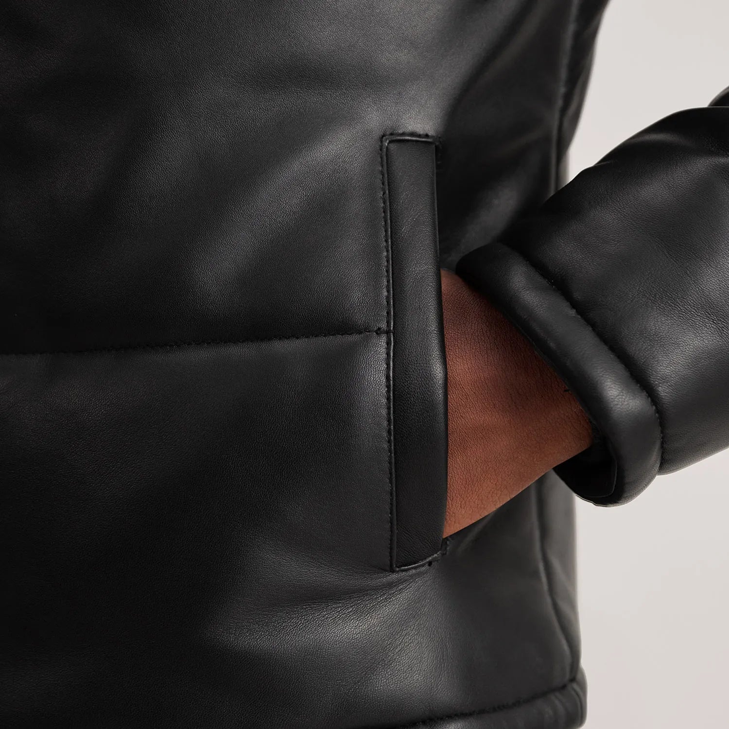 PRINDA Black Hooded Sheep Leather Puffer Jacket
