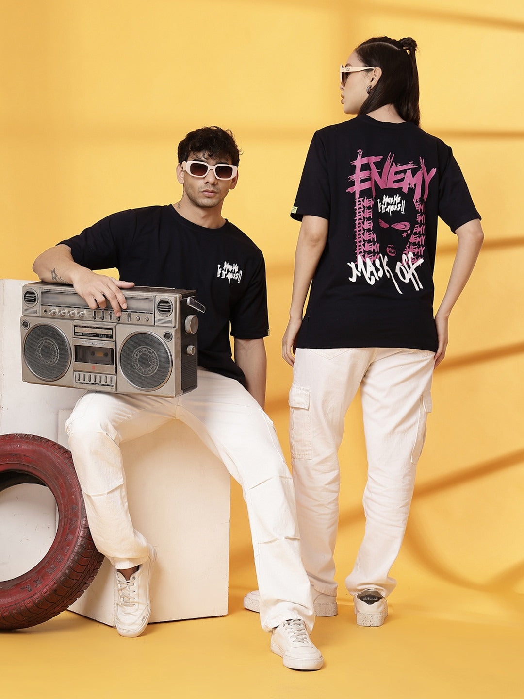 Unisex Typography Printed Round Neck Cotton Oversized T-Shirt – Trendy Streetwear in Pakistan | PRINDA