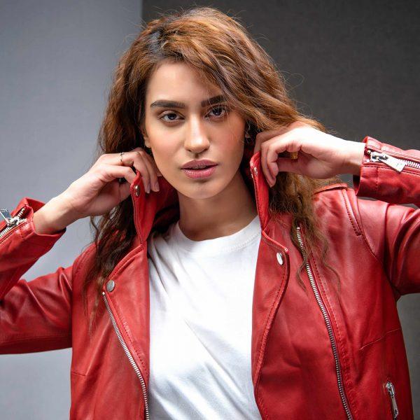 PRINDA Red Genuine Women Leather Jacket