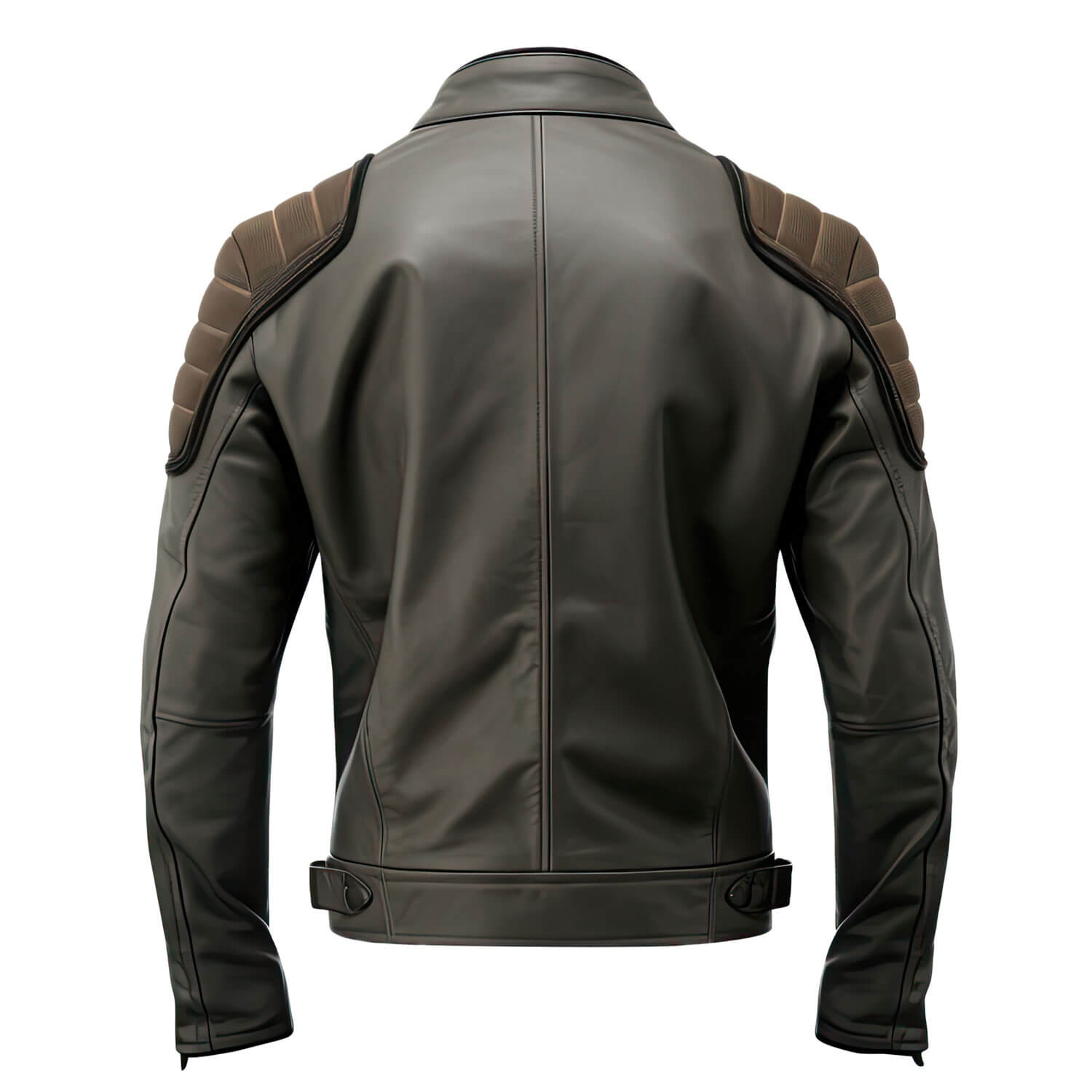 Men's Charcoal Grey Brown Genuine Sheepskin Classy Stand Collar Moto Multiple Zipper Soft Casual Café RPRINDAr Leather Jacket - Back View - PRINDA