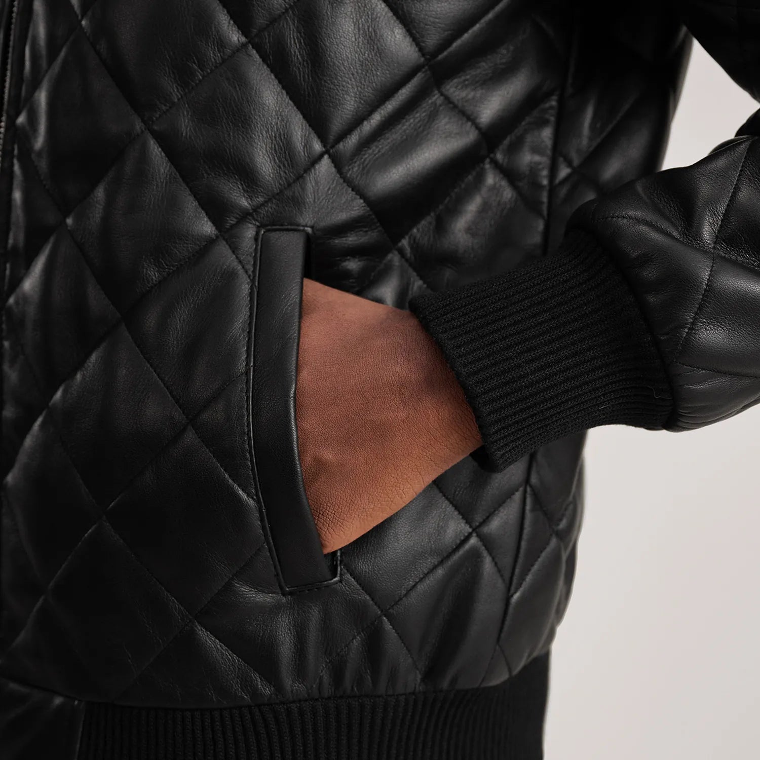 PRINDA Black-White Hooded Bomber Leather Puffer Jacket