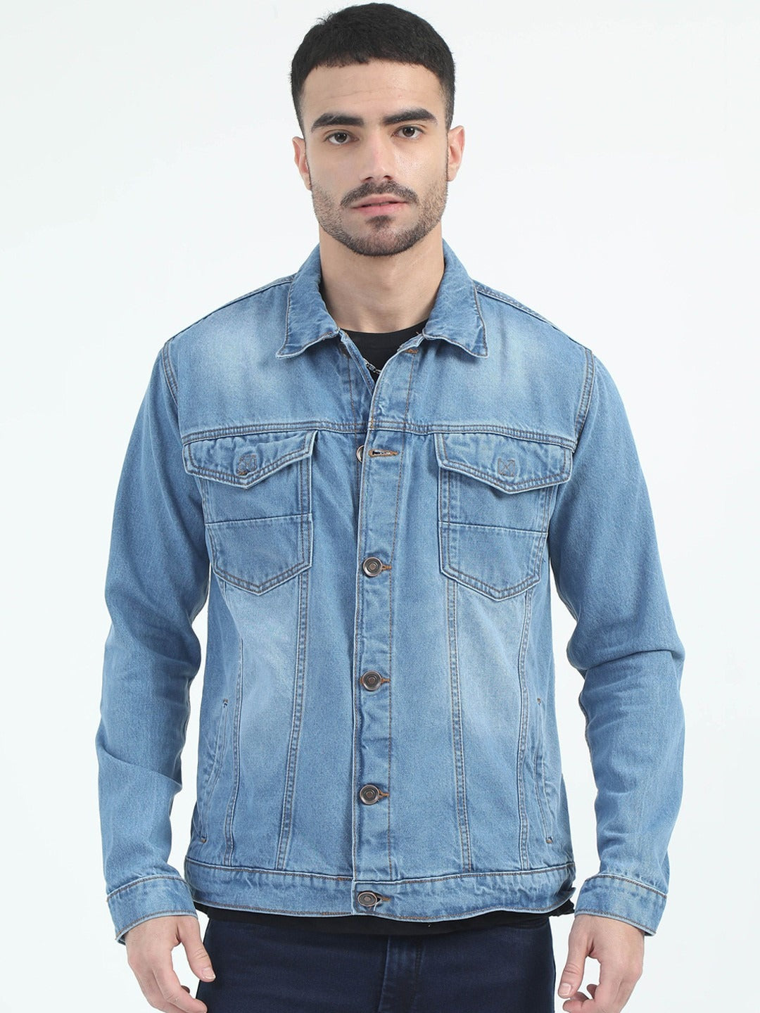 Men Spread Collar Faux Fur Trim Denim Jacket – Winter Essential for Pakistani Men | PARINDA