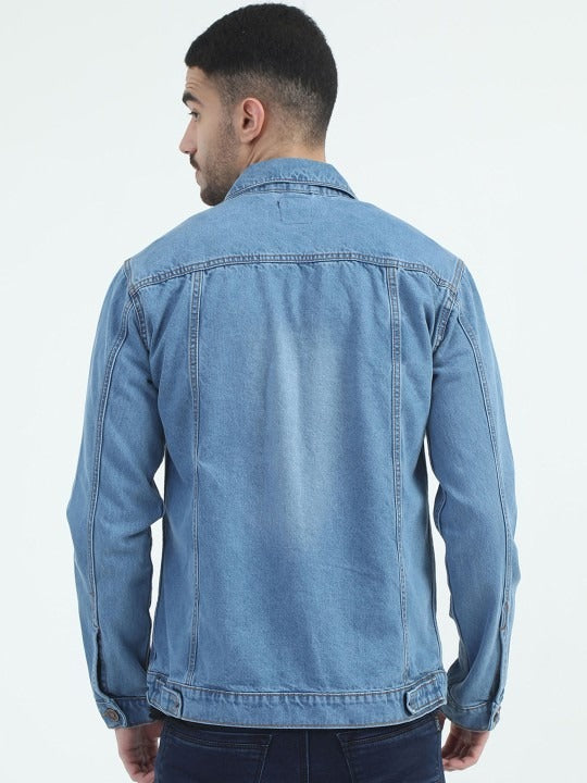 Men Spread Collar Faux Fur Trim Denim Jacket – Winter Essential for Pakistani Men | PARINDA