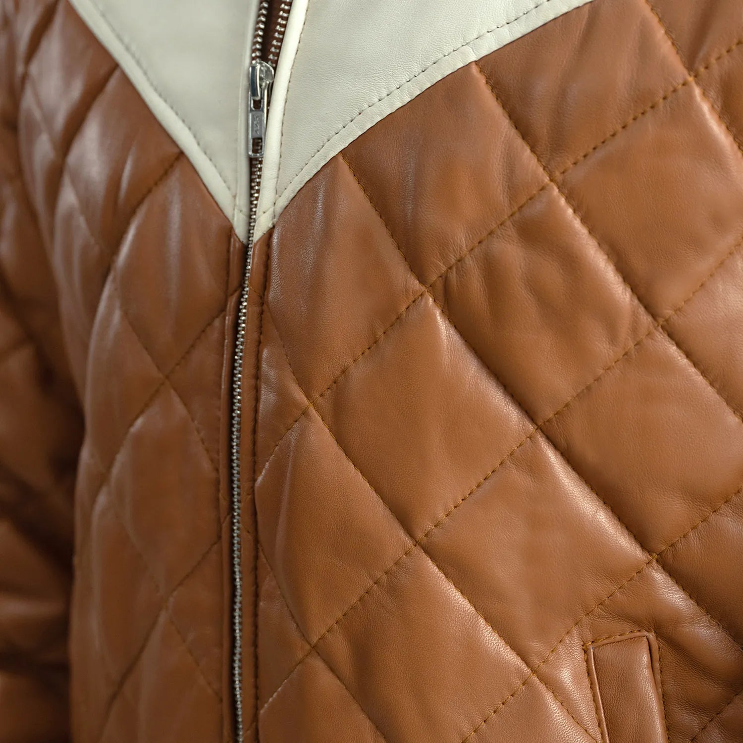 PRINDA Tan-White Hooded Bomber Leather Puffer Jacket