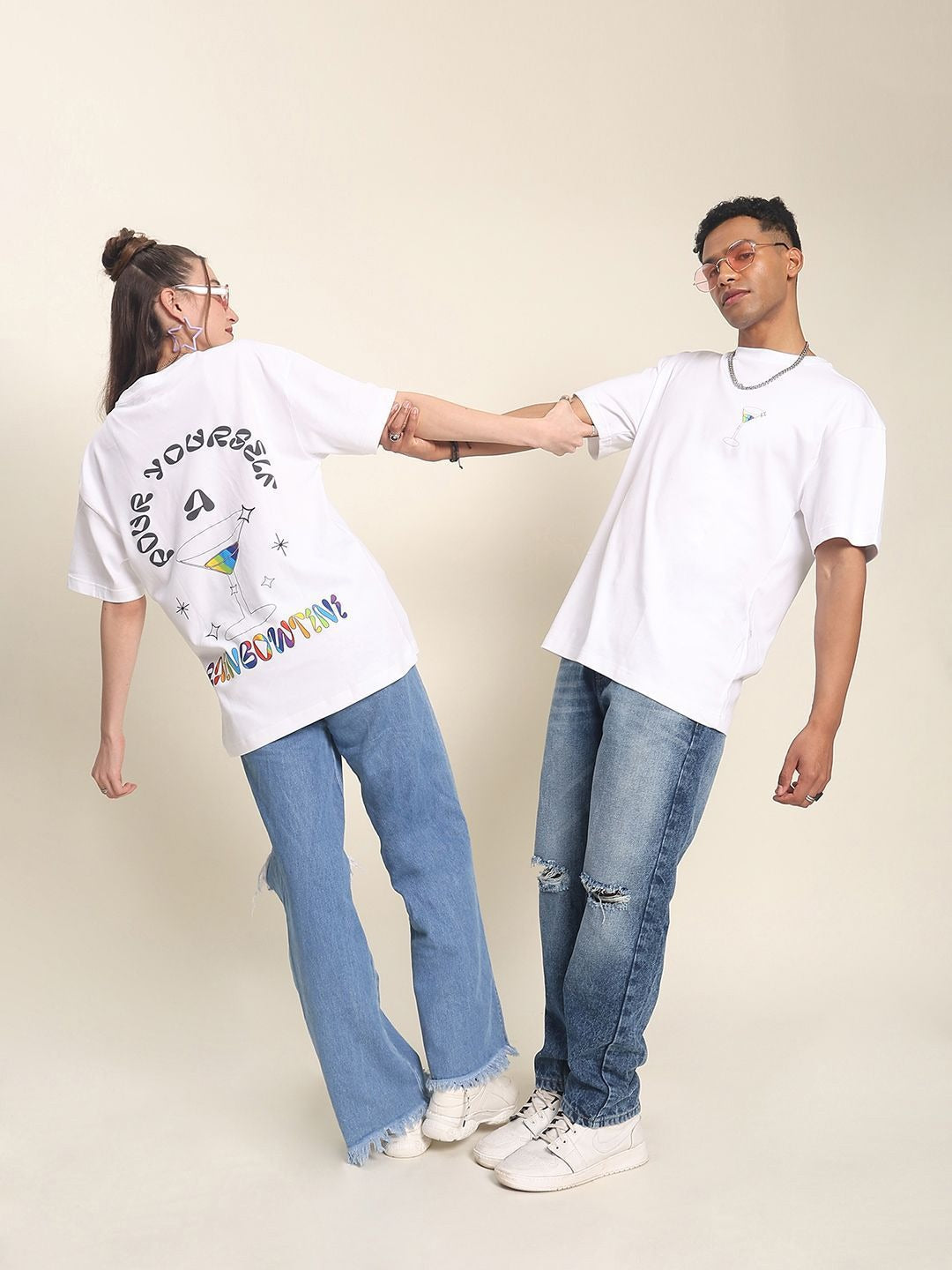 Unisex White Pride Typography Printed Pure Cotton Oversized T-Shirt in Pakistan | PRINDA