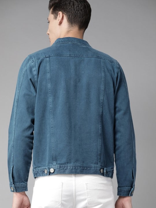 Men Navy Blue Solid Denim Jacket – Versatile Cotton Outerwear for Pakistani Weather | PARINDA