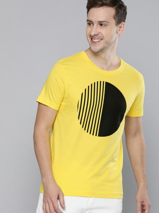 Unisex Yellow Geometrical Printed Casual T-Shirt in Pakistan | PRINDA