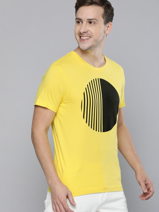 Unisex Yellow Geometrical Printed Casual T-Shirt in Pakistan | PRINDA