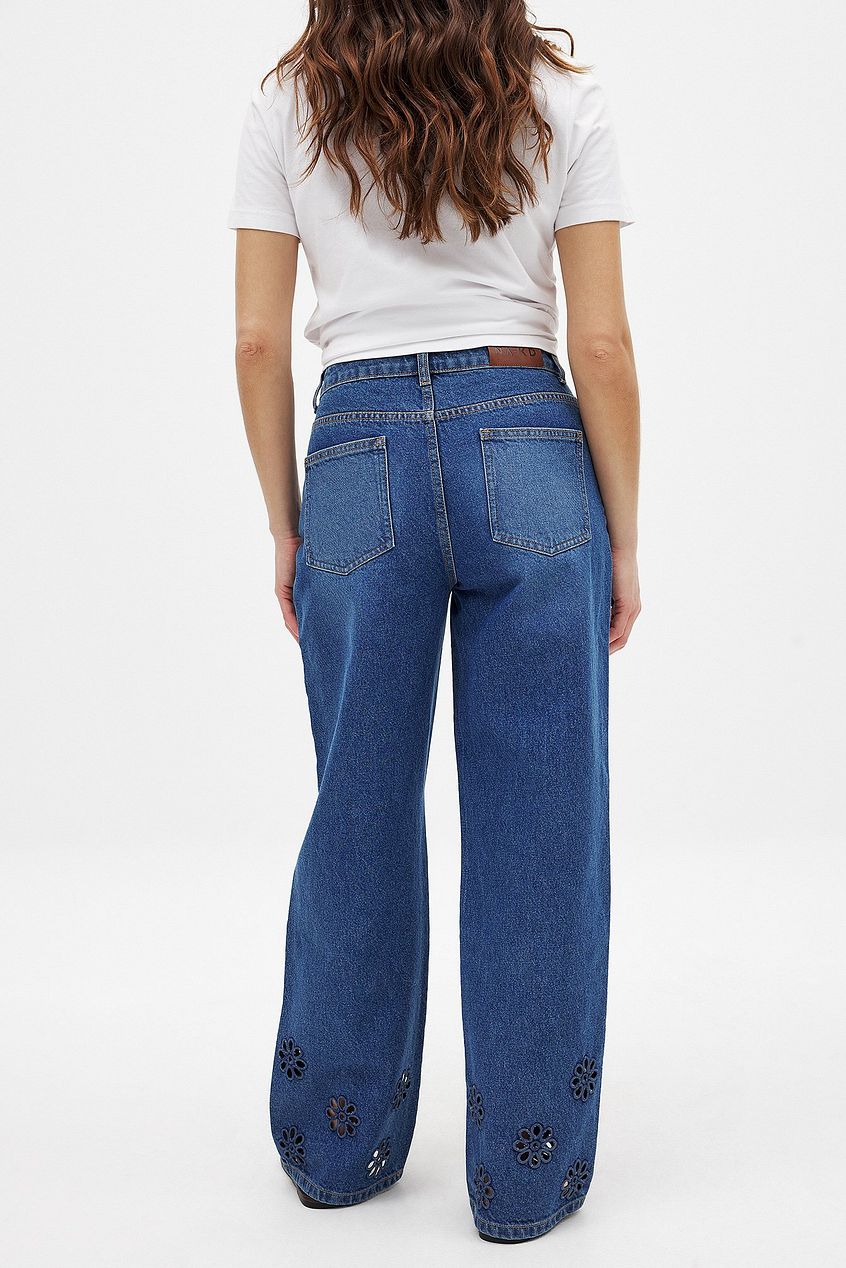 Women Flower Cut Out Mid Waist Jeans – Floral Cutout Denim, Mid-Rise Street Style | PRINDA