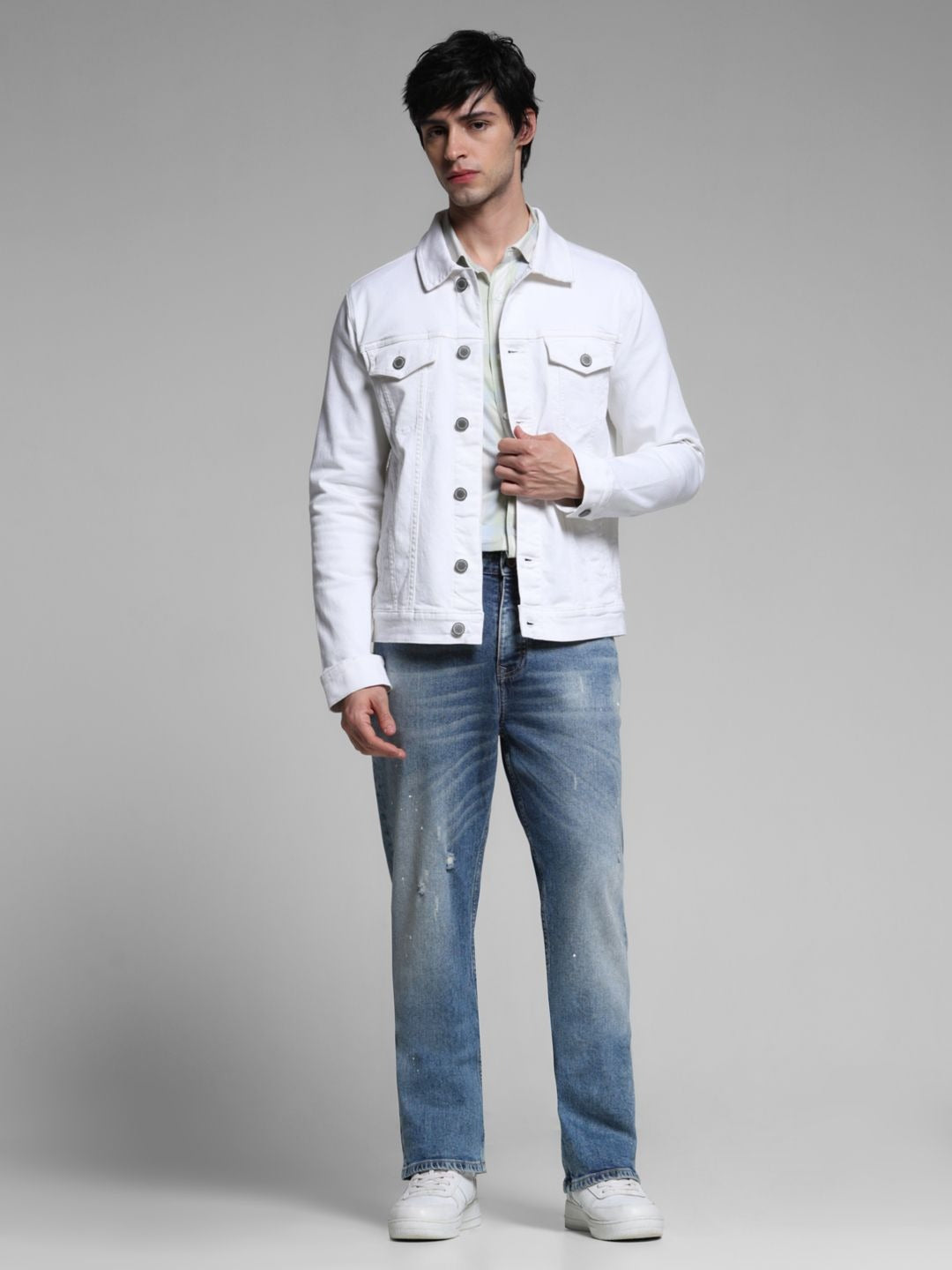 Men Spread Collar Solid Cotton Casual Denim Jacket by PARINDA – Breathable Style for Pakistani Weather