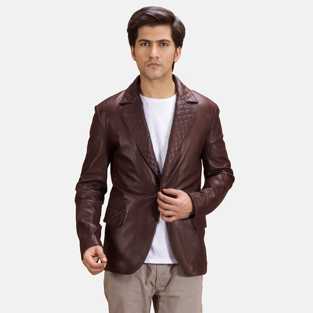 PRINDA Quilted Maroon Premium Leather Blazer