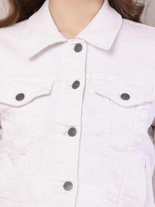 Spread Collar Cotton Crop Denim Jacket – Trendy Short-Length Outerwear for Women in Pakistan | PARINDA