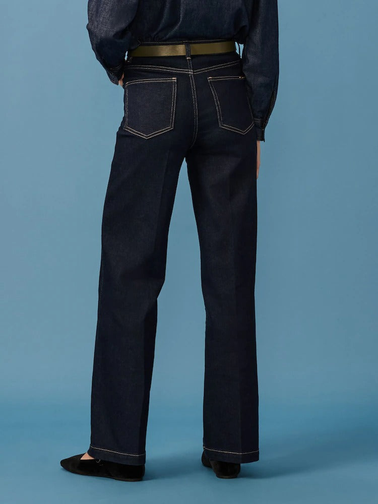 Women Rinse Blue Wide Leg Jeans – High Waist Loose Fit Denim for Everyday Wear in Pakistan | PRINDA