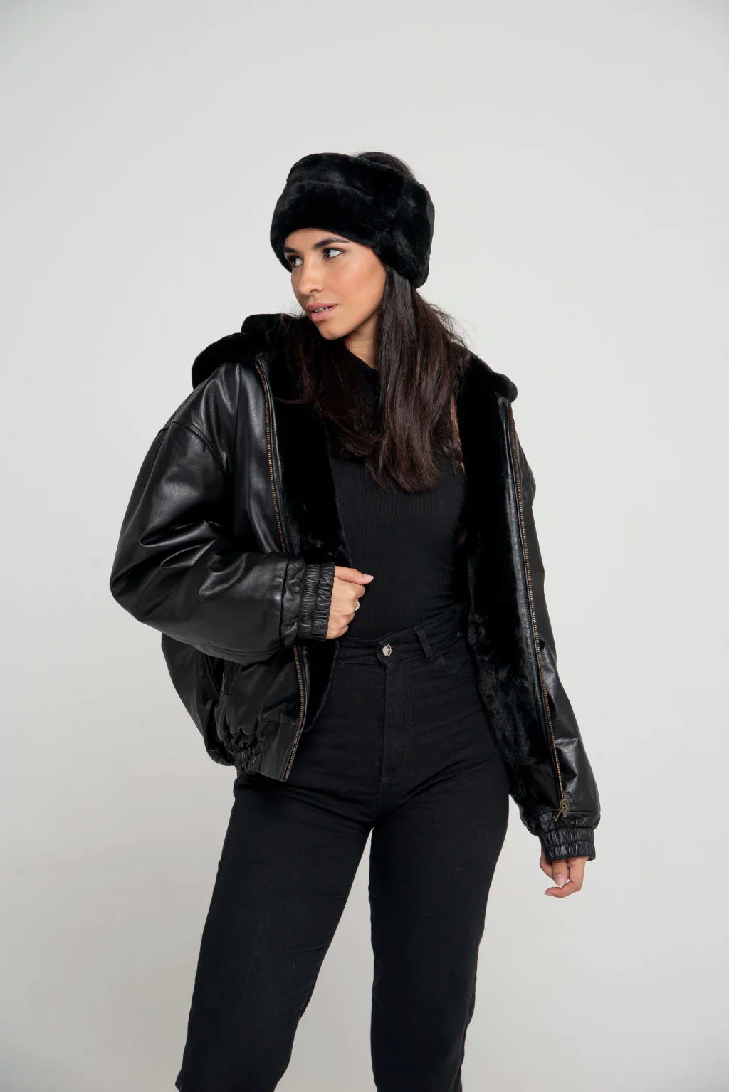 PRINDA Black Reversible Women Leather Jacket