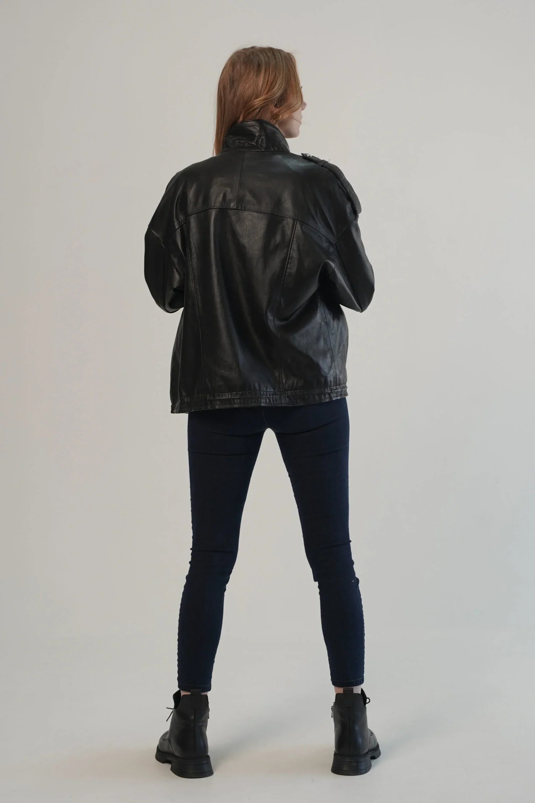 Oversize Black Leather Jacket For Women's