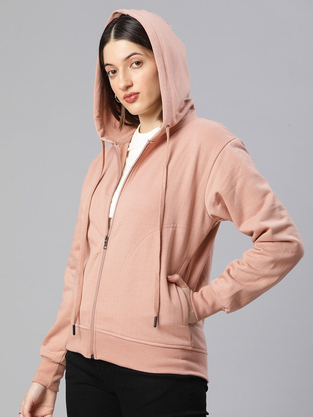 Women Black Solid Training Hooded Rapid-Dry Zipper — Lightweight Athletic Zip Hoodie | PRINDA Pakistan
