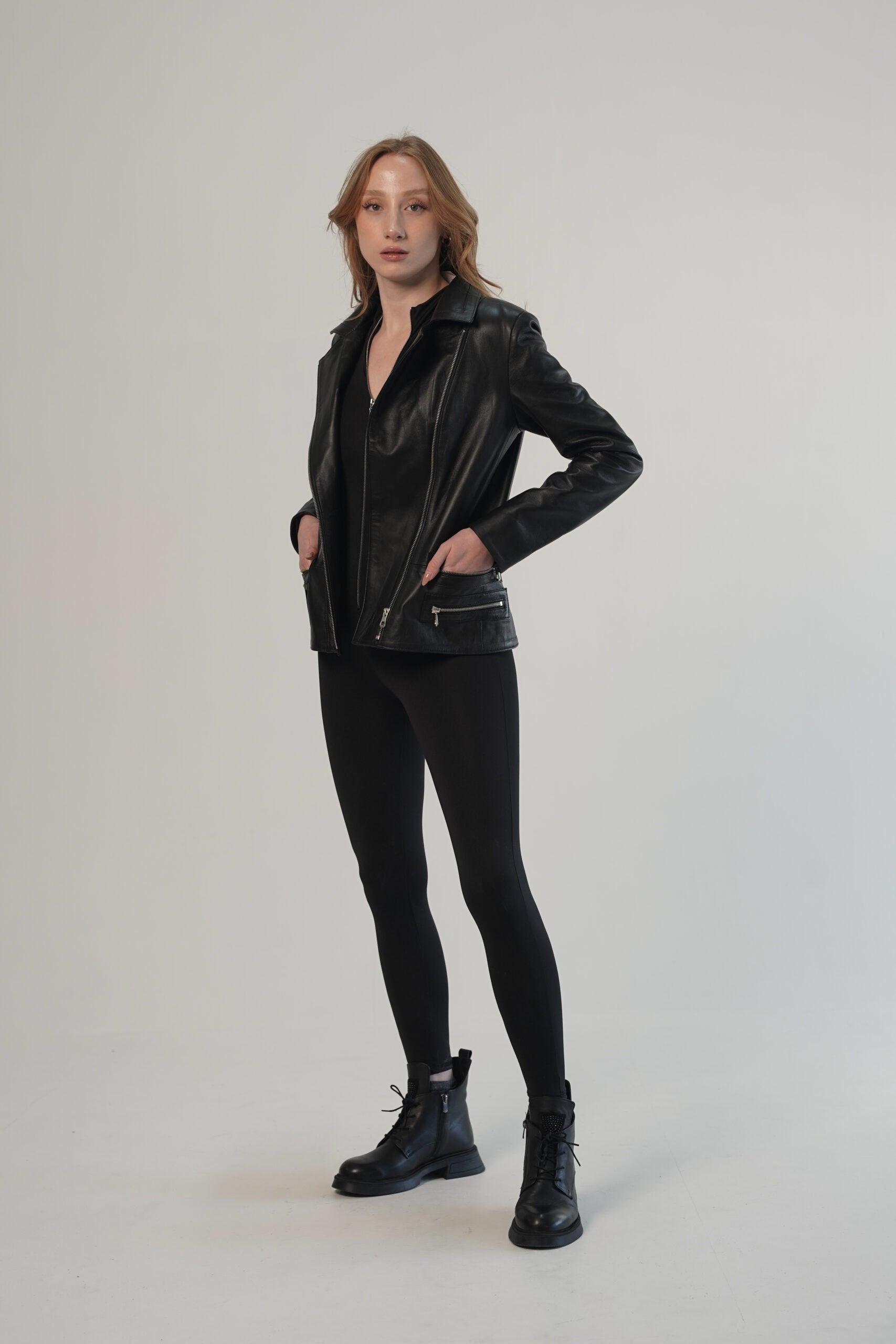 Rina Black Biker Leather Jacket For Women