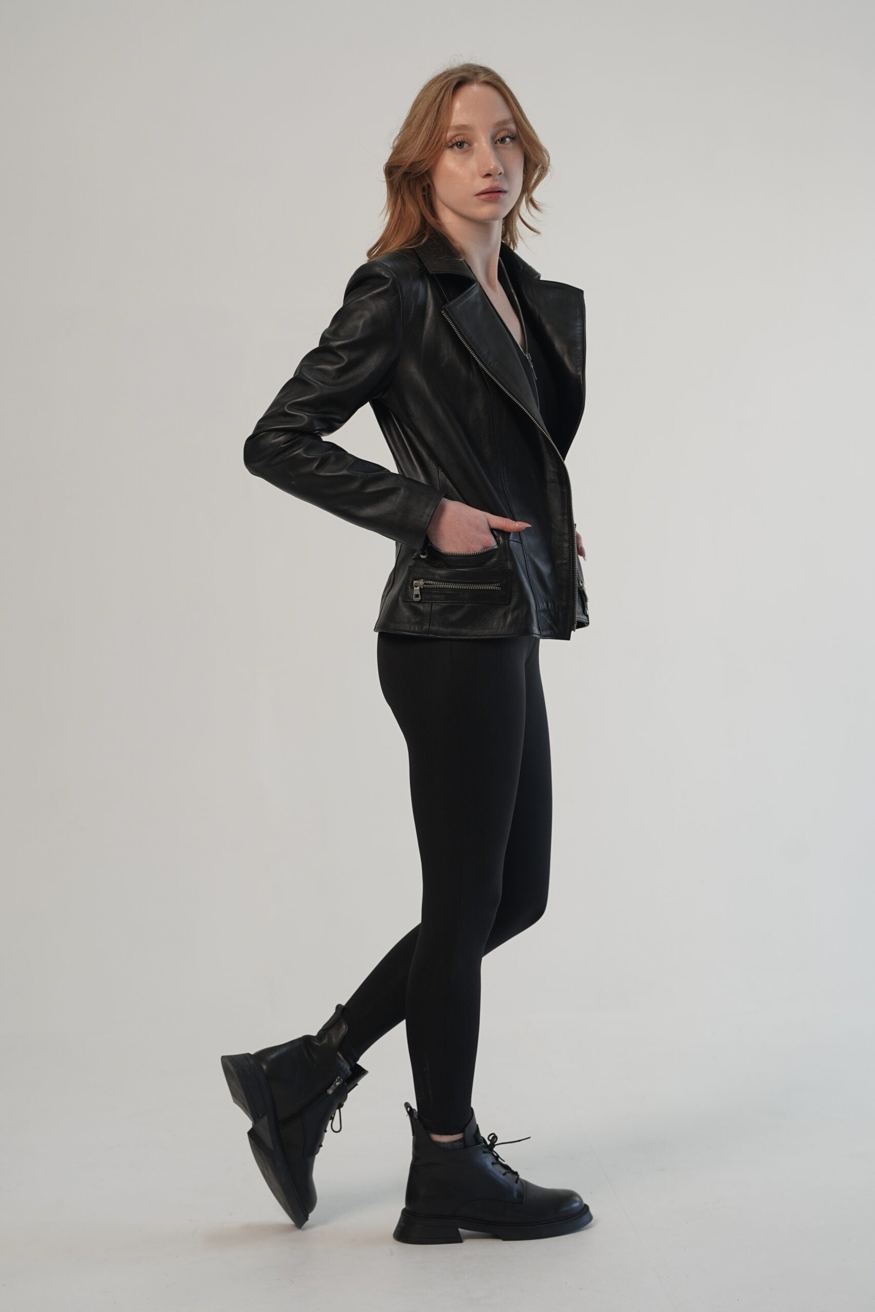 Rina Black Biker Leather Jacket For Women