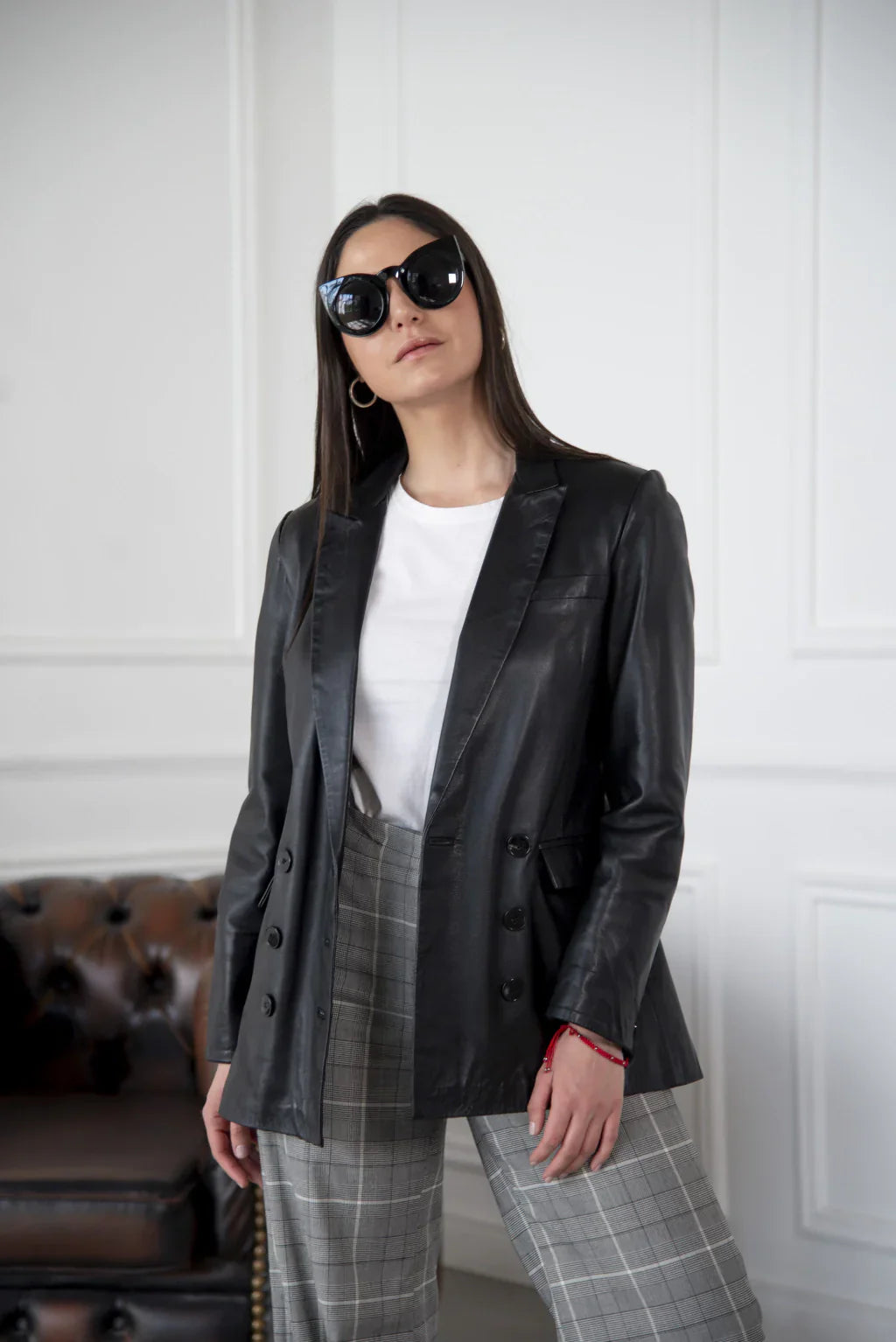 PRINDA Black Leather Blazer For Women