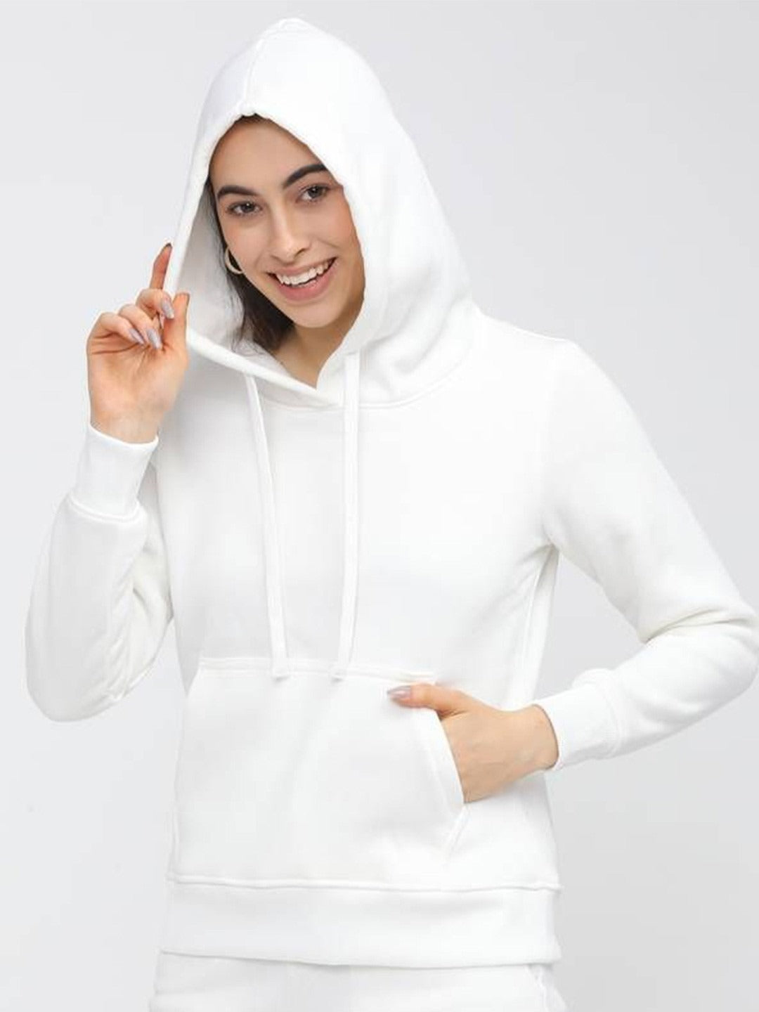 Women Hooded White Hoodie — Classic White Cotton Pullover with Kangaroo Pocket | PRINDA Pakistan