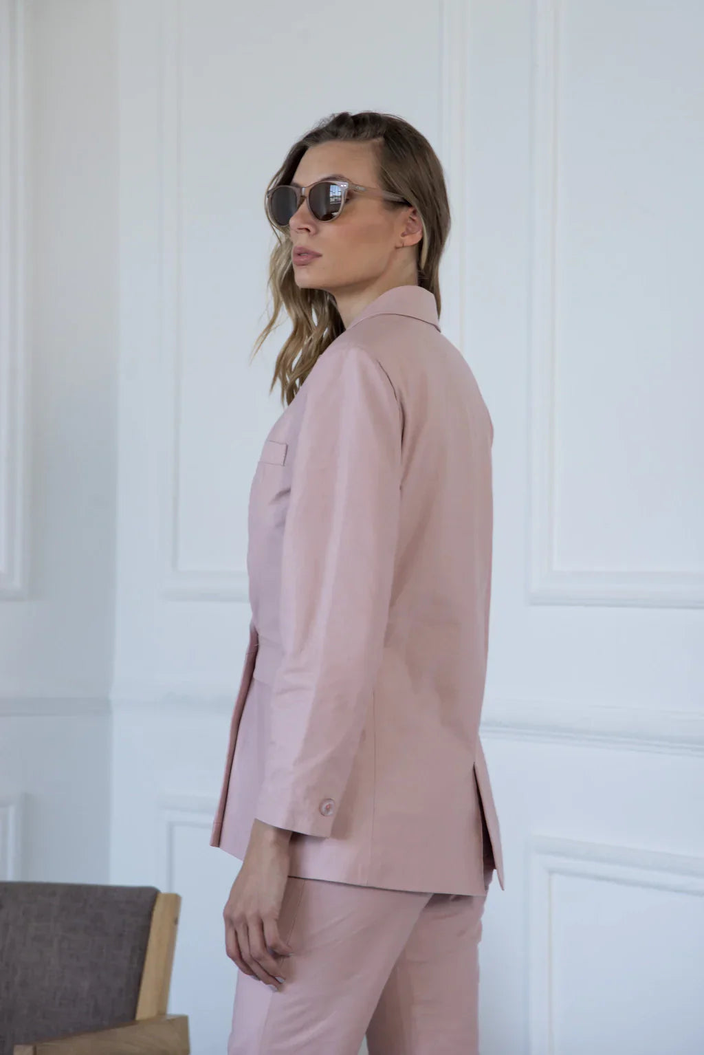 PRINDA Rose Pink Leather Blazer For Women (2 Piece)