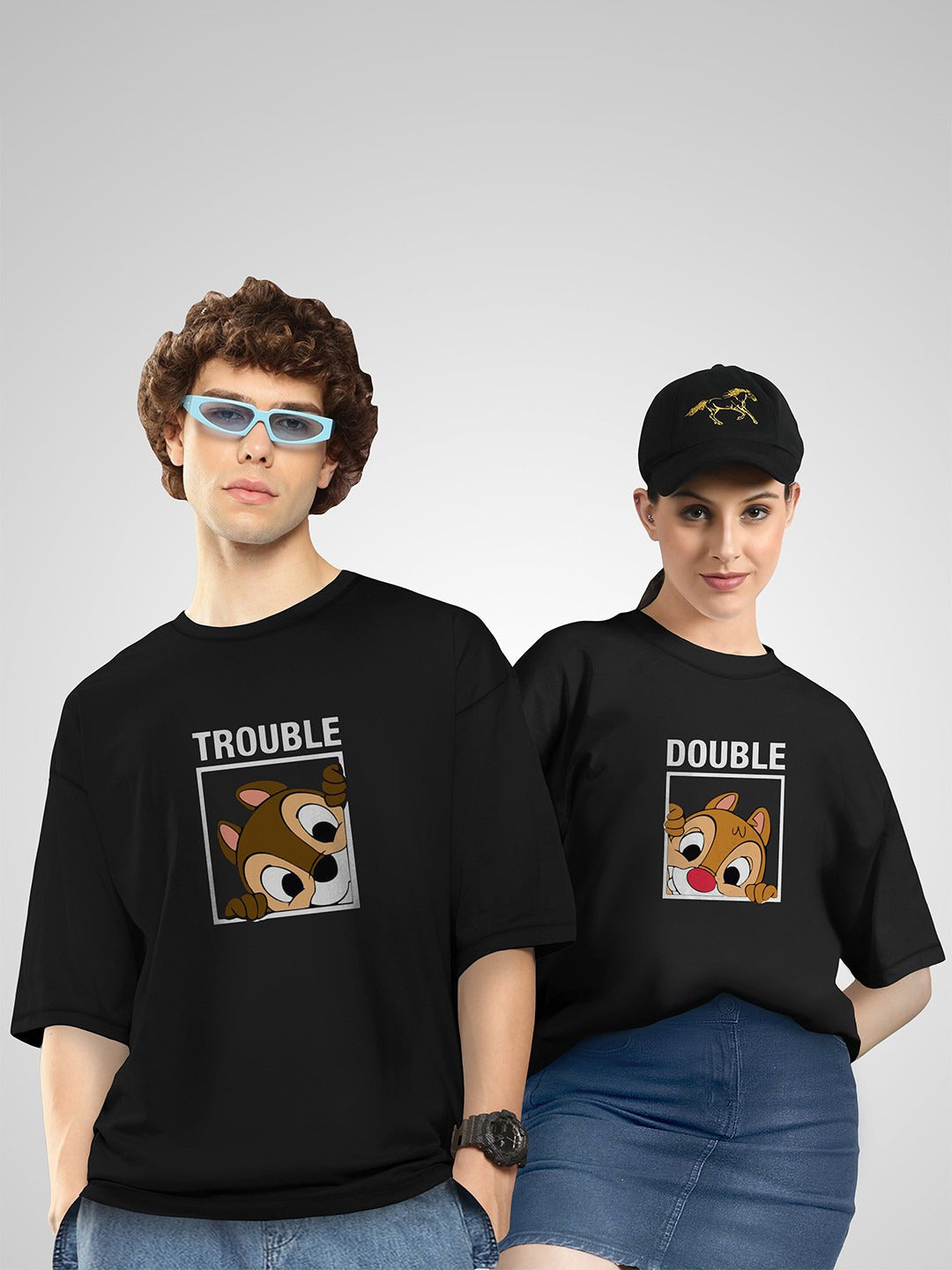 Unisex Twistform Twinny Zone Pack of 2 DTrouble Printed Cotton Oversized T-Shirts – Trendy Unisex Streetwear Tees in Pakistan | PRINDA