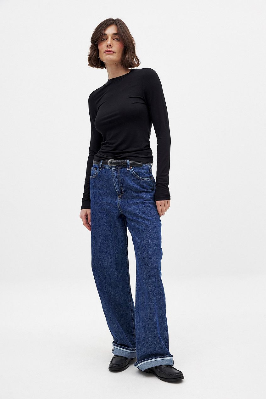 Women Fold Up Loose Denim – Relaxed Fit Cuffed Jeans for Pakistani Women | PRINDA