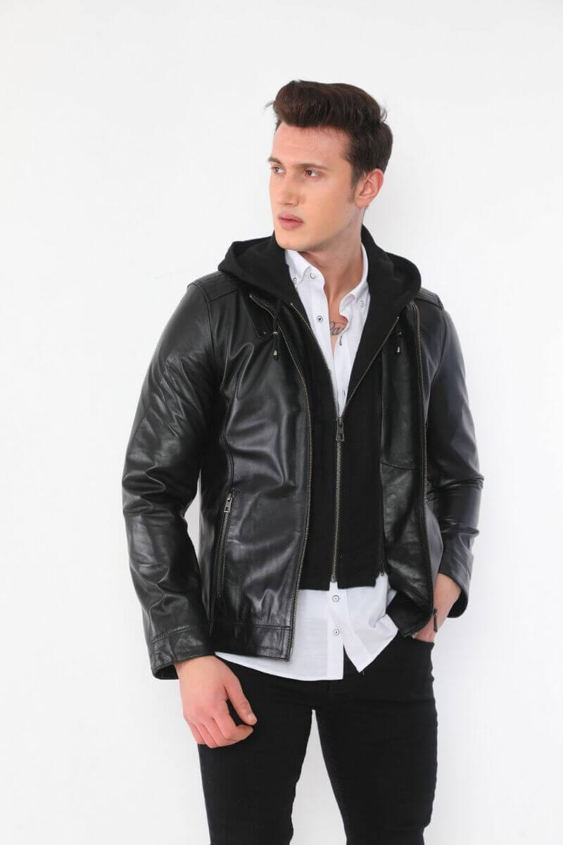 PRINDA Luca Black Hooded Leather Jacket
